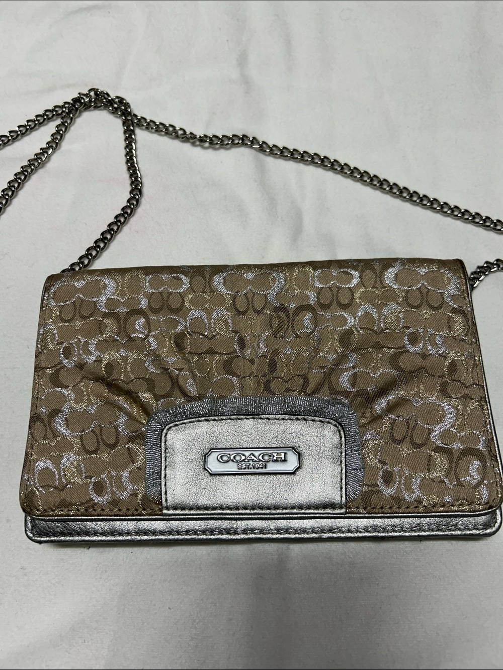 Coach Khaki Signature Crossbody or Clutch with Leather Inside. Removable Strap.